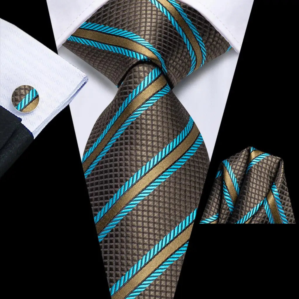 Hi-Tie Teal Green Floral Mens Fashion Necktie Handkerchief Cufflinks for Tuxedo Accessory Classic Silk Luxury Tie for Man Gift