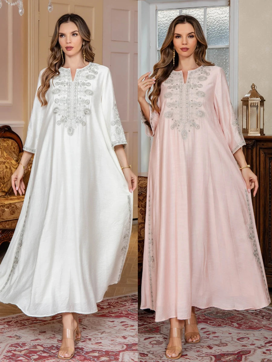 Eid Women Embroidery Dress Abaya Muslim Jalabiya Ramadan Dubai Vestidos Largos Islam Party Dresses Arab Long Robe Morocco Kaftan