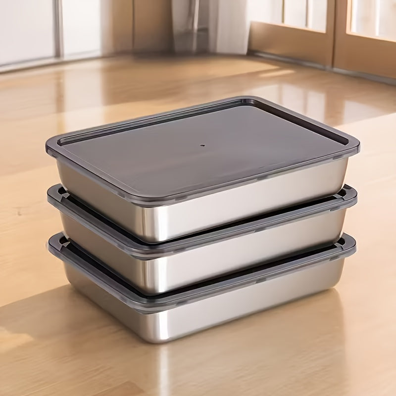 Set of 6/3 Stainless Steel Food Storage Containers That Are Leak-Proof, Stackable, And Designed to Save Space. Made from Durable Stainless Steel with Airtight Lids to Keep Food Fresh, Perfect for Meal Preparation, Storing Fru