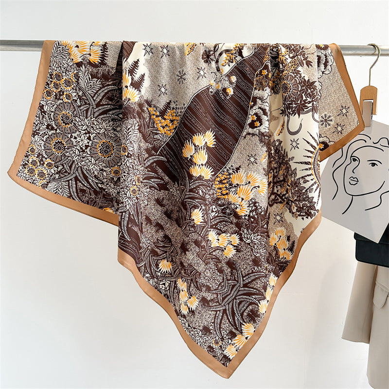 Women's Premium Twill Silk Scarf, Large Printed 90/90cm Striped Square Scarf