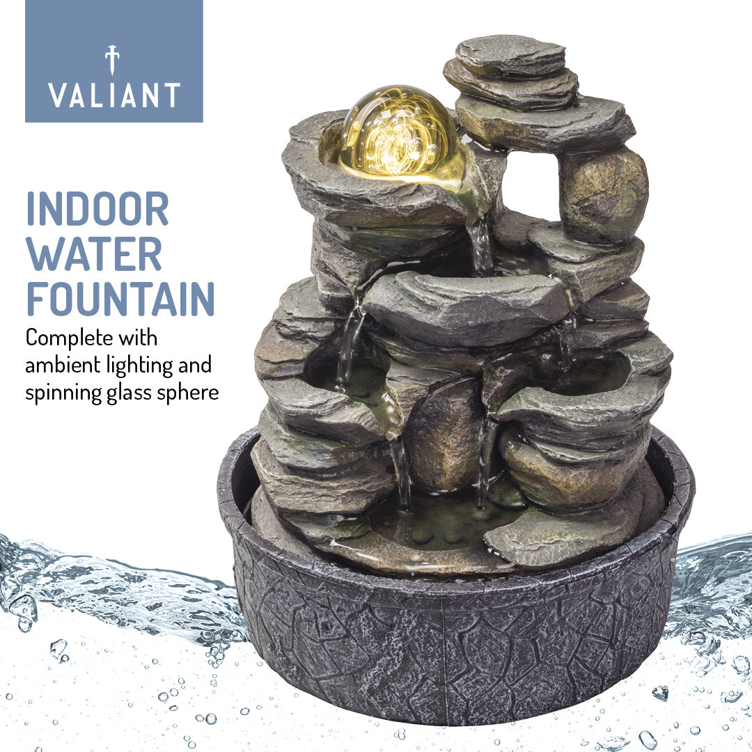 Valiant Table Top Water Feature with Spinning Glass Sphere