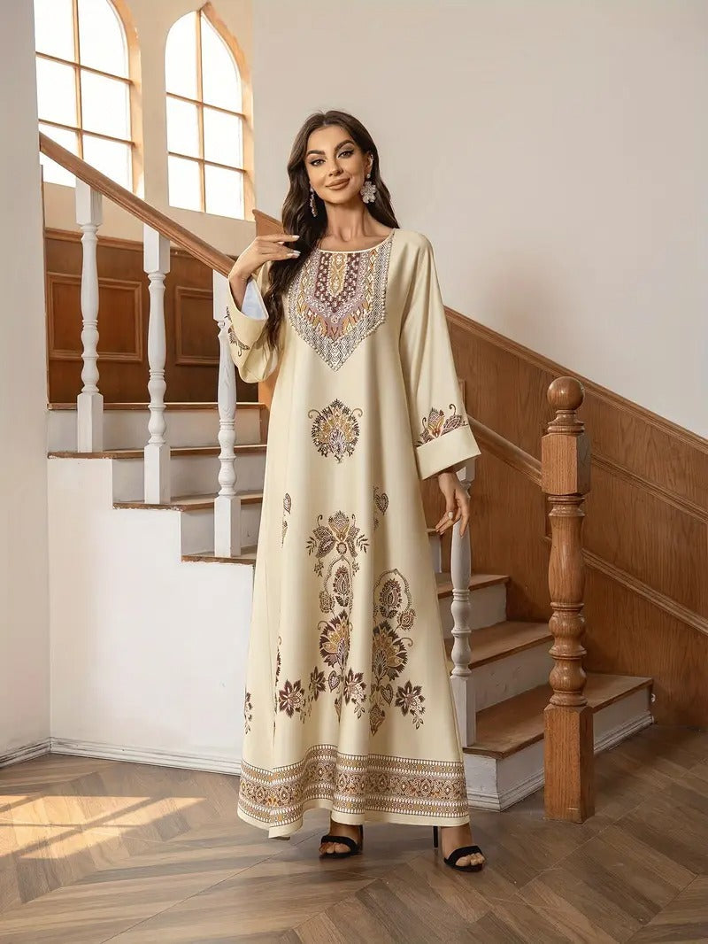 Elegant Floral Printed Abaya Dress, Modest Dress, Modest Fashion