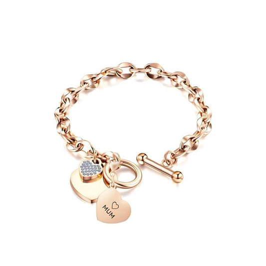 MGJ™ Austrian Crystal Mum Heart Charm Toggle Bracelet for Women - Hypoallergenic Silvery/Rose Golden Jewellery Gift Festive Christmas Gift for Women Ladies, Wife, Her – Includes White Gift Box & Bag