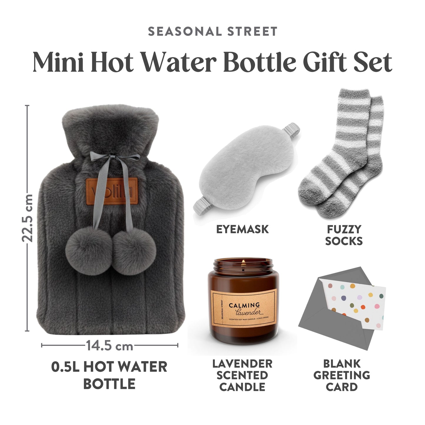 Mother's Day Gift for Her - Birthday Pamper Gifts for Women with 500ml Hot Water Bottle, Socks, Candle, Sleep Mask & Best Wishes Card, Self Care Box, Gifts for Mum, Mother's Day Gift Set