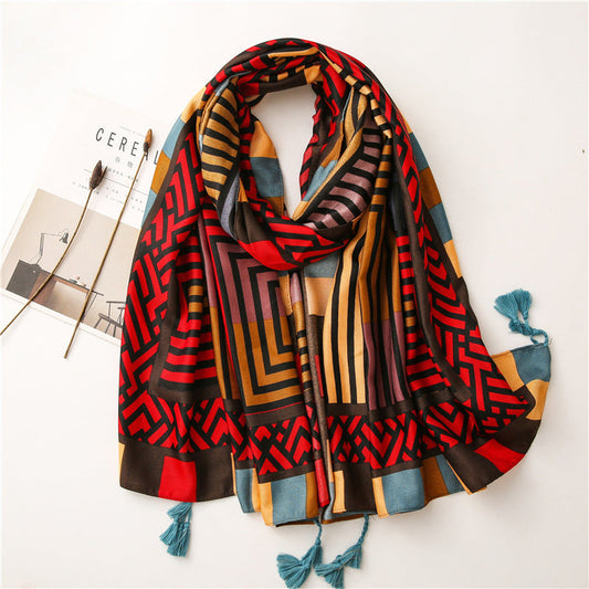 Geometric Cotton Linen Scarf