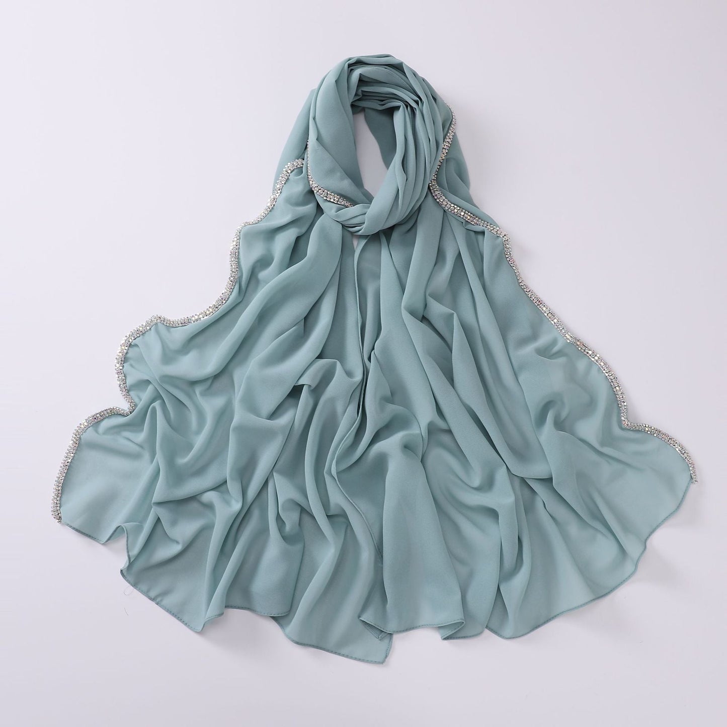 High-gloss Diamond Long-edge Chiffon Scarf, Ethnic Scarf