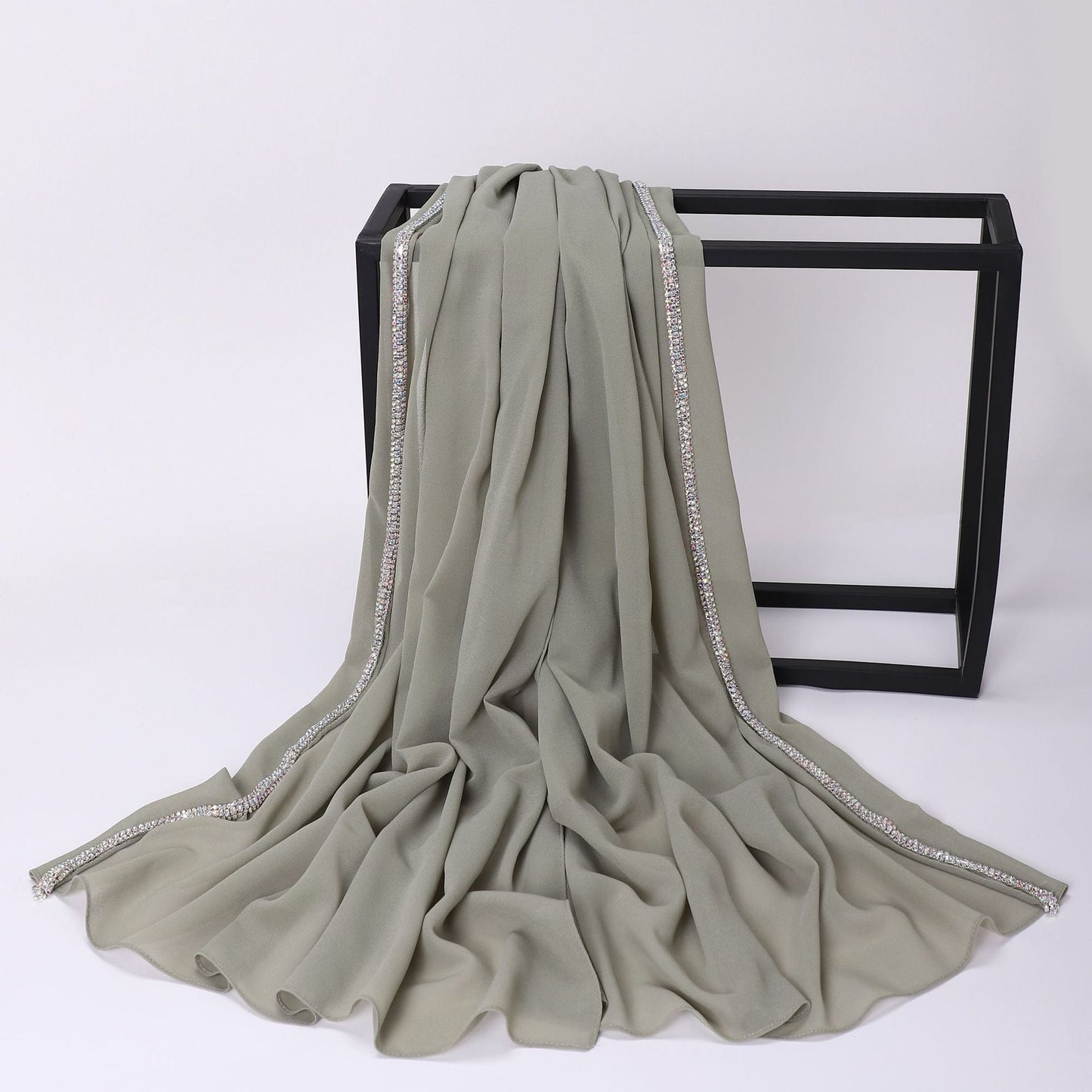 High-gloss Diamond Long-edge Chiffon Scarf, Ethnic Scarf