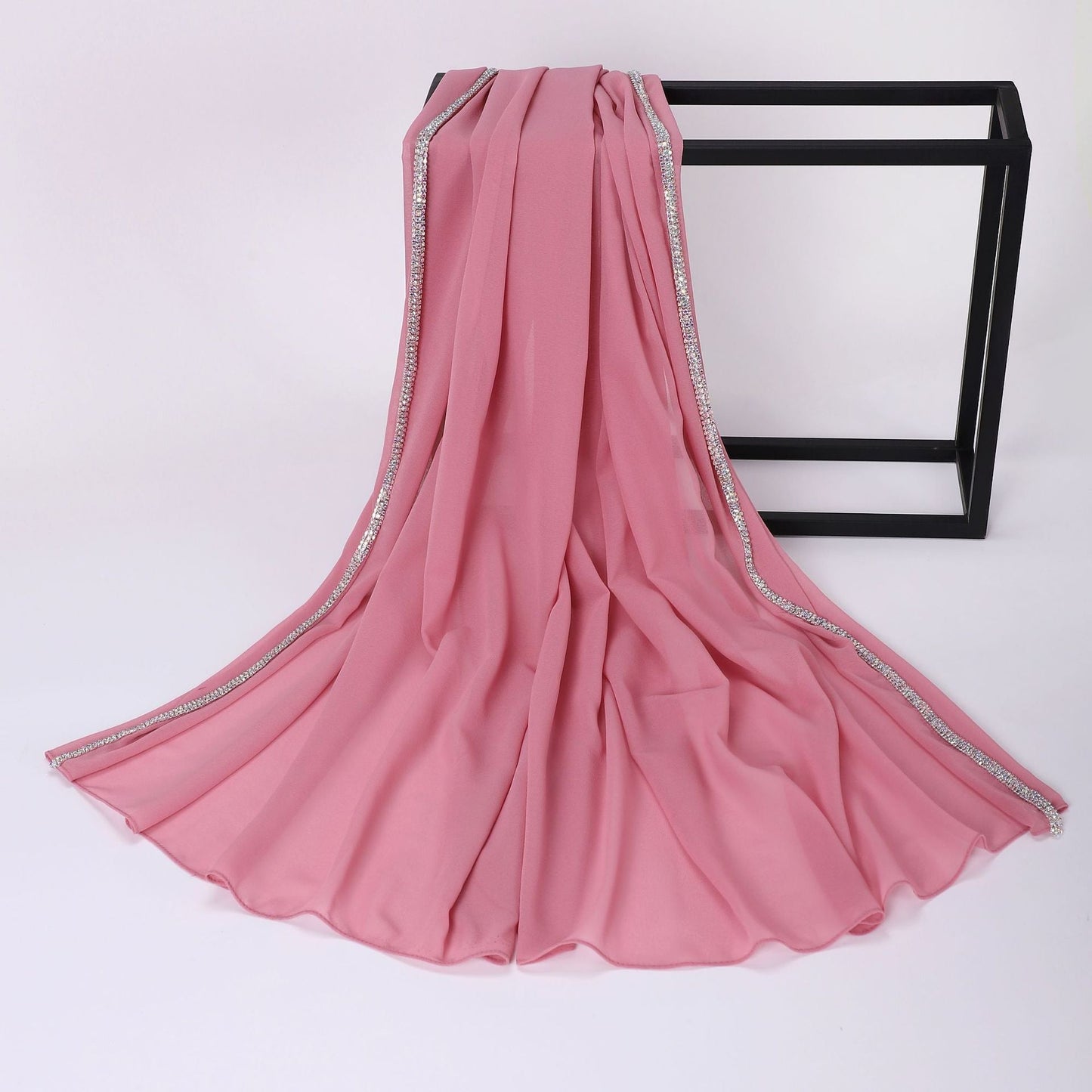High-gloss Diamond Long-edge Chiffon Scarf, Ethnic Scarf