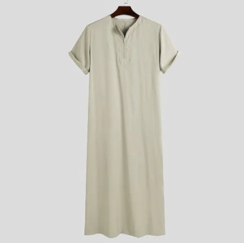 Men's Solid Color Jubba Thobe with Stand Collar