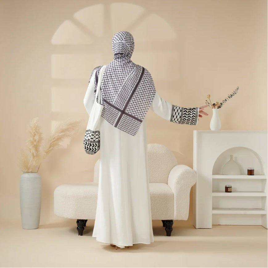 Keffiyeh Style Abaya with Crossbody Bag - Premium Modest Fashion Set