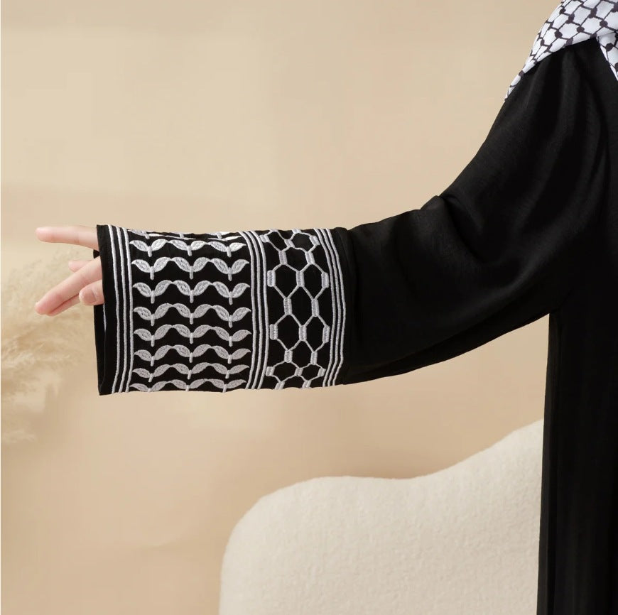 Keffiyeh Style Abaya with Crossbody Bag - Premium Modest Fashion Set