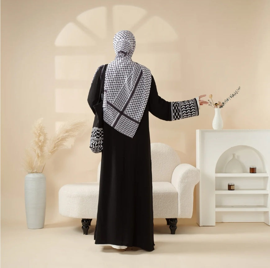 Keffiyeh Style Abaya with Crossbody Bag - Premium Modest Fashion Set