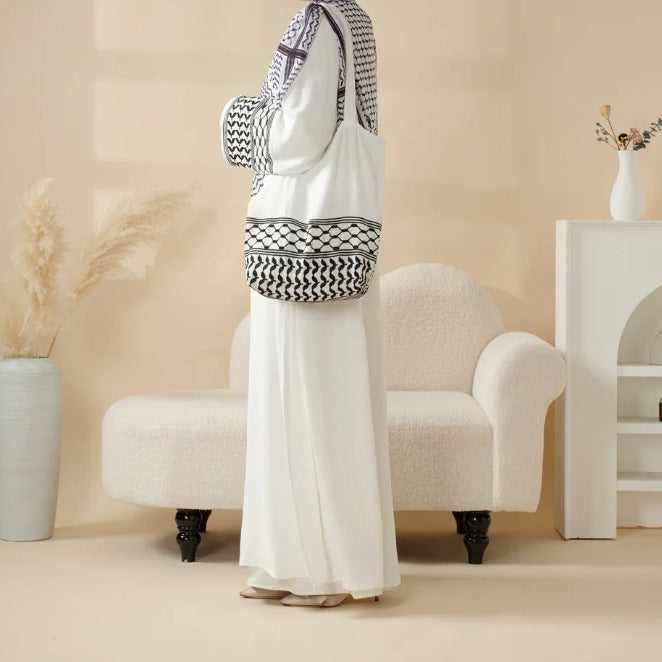Keffiyeh Style Abaya with Crossbody Bag - Premium Modest Fashion Set