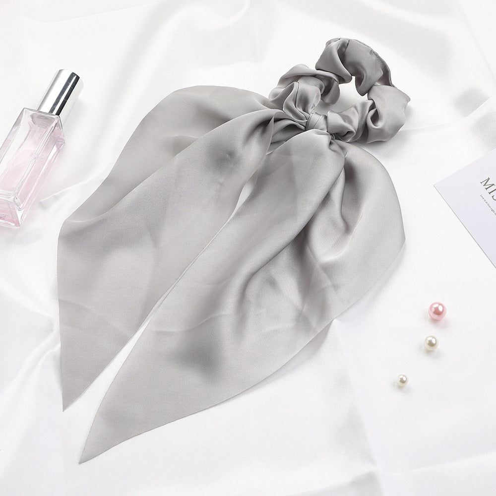 Knotted Ribbon Satin Hair Scarf, Monochrome Silky Square Scarf Hair Tie, Ladies’ Ponytail Hair Scrunchie