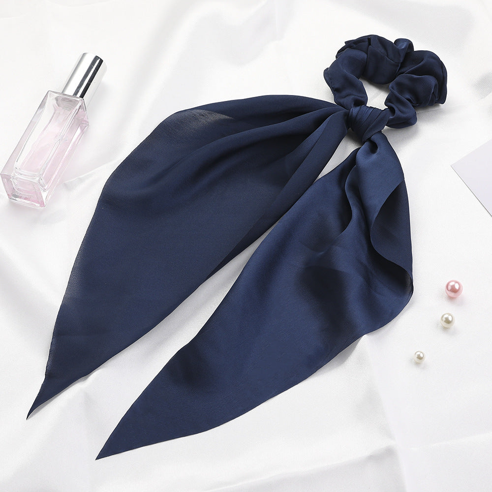 Knotted Ribbon Satin Hair Scarf, Monochrome Silky Square Scarf Hair Tie, Ladies’ Ponytail Hair Scrunchie