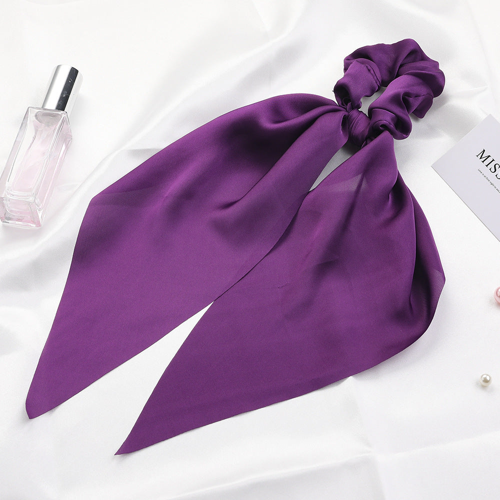 Knotted Ribbon Satin Hair Scarf, Monochrome Silky Square Scarf Hair Tie, Ladies’ Ponytail Hair Scrunchie