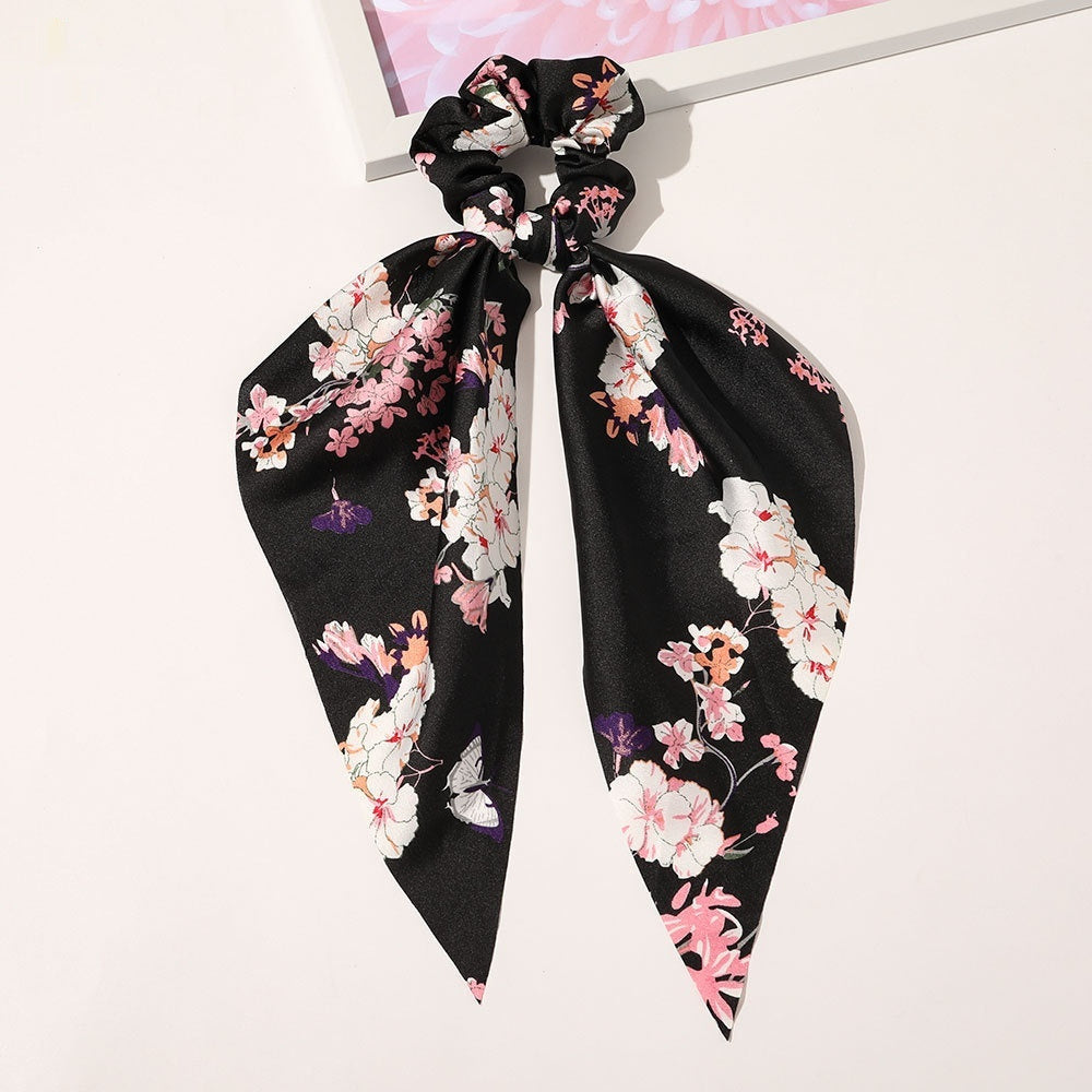 Knotted Ribbon Satin Hair Scarf, Monochrome Silky Square Scarf Hair Tie, Ladies’ Ponytail Hair Scrunchie