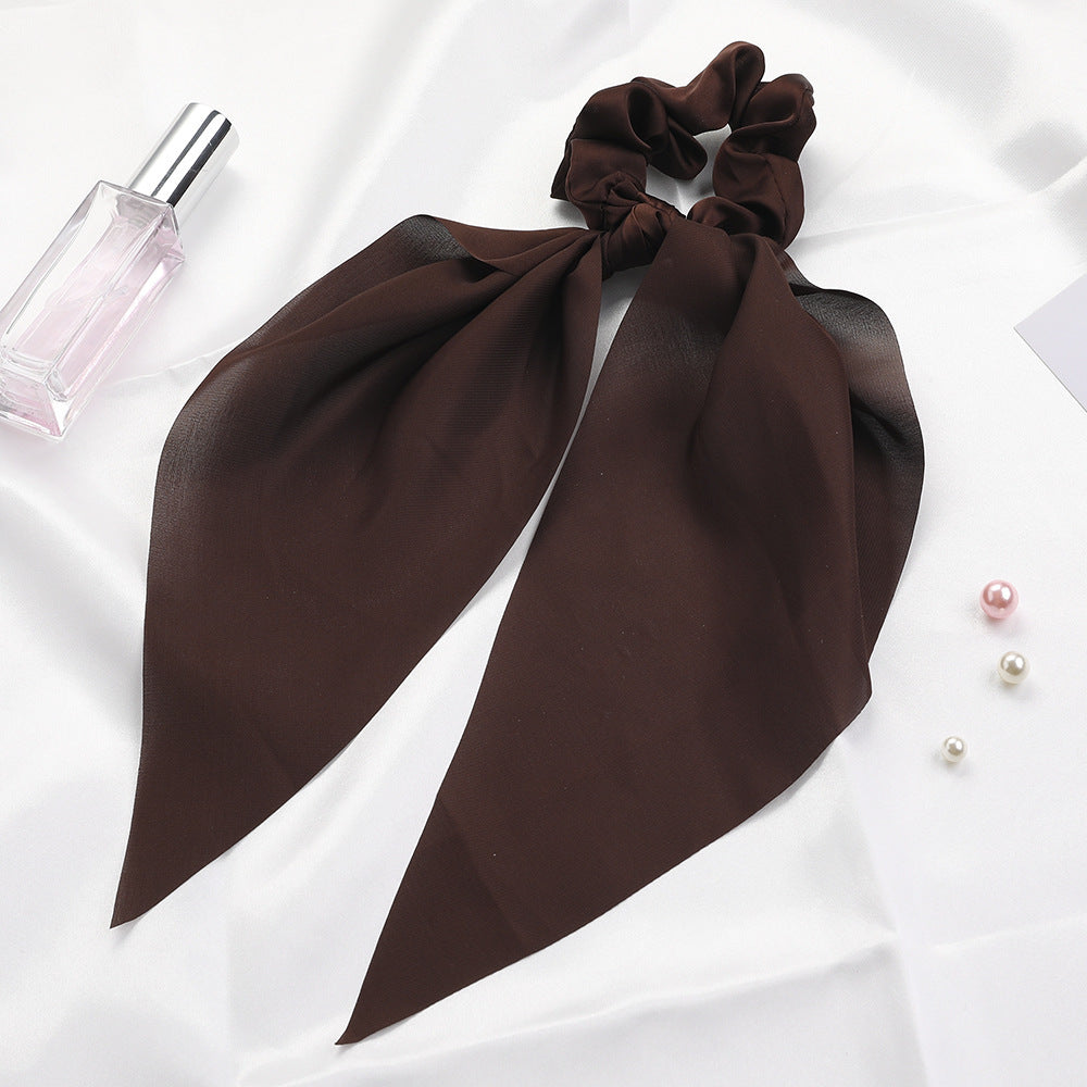 Knotted Ribbon Satin Hair Scarf, Monochrome Silky Square Scarf Hair Tie, Ladies’ Ponytail Hair Scrunchie