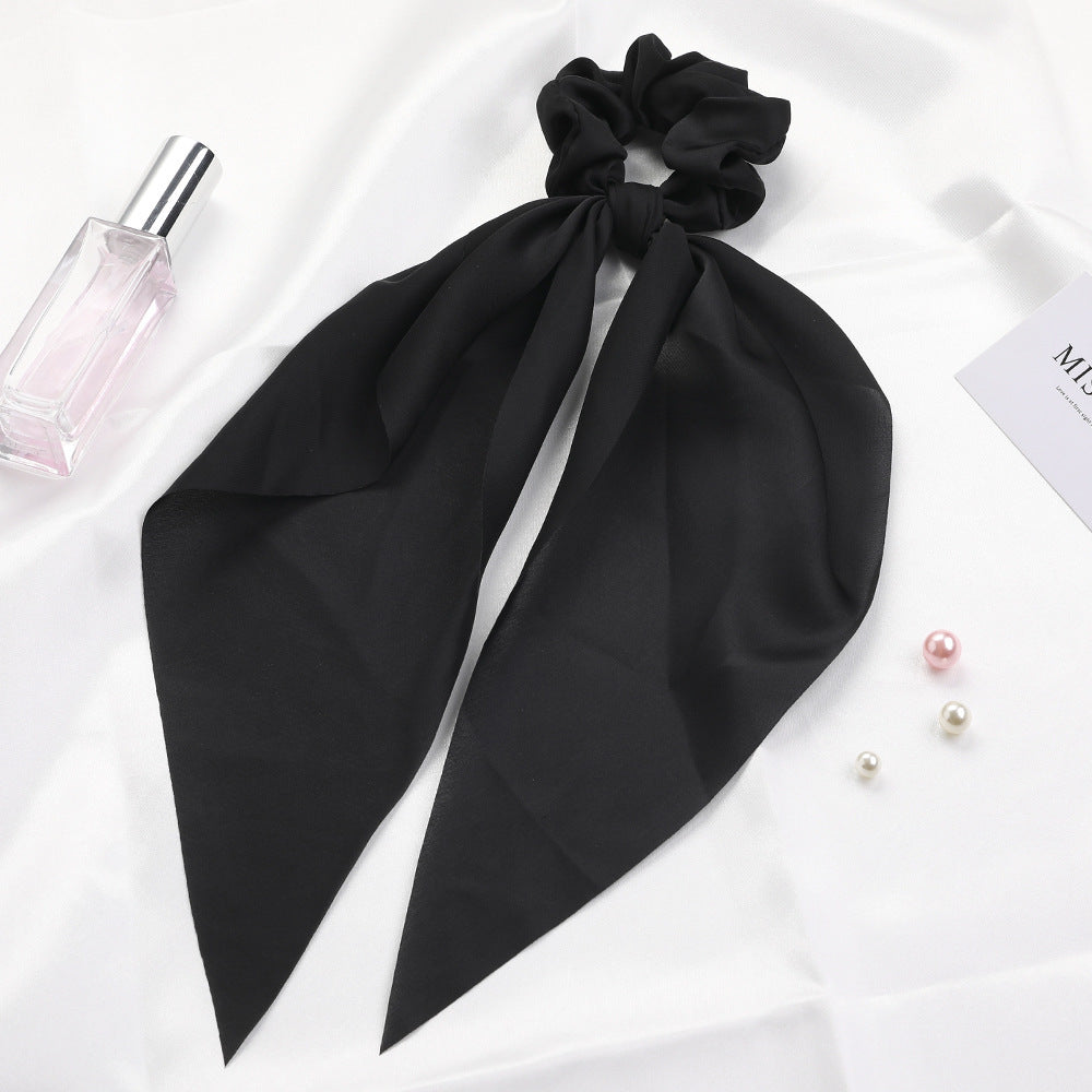 Knotted Ribbon Satin Hair Scarf, Monochrome Silky Square Scarf Hair Tie, Ladies’ Ponytail Hair Scrunchie
