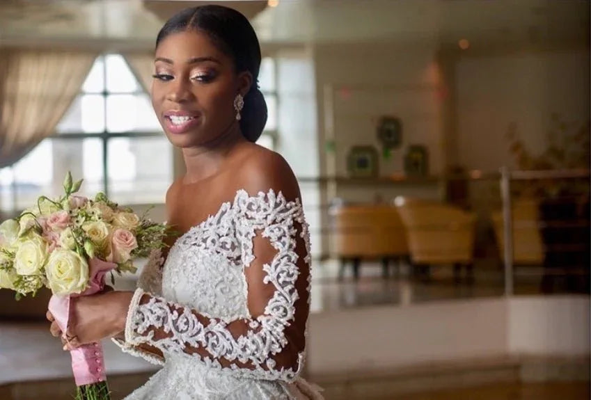 Lace Wedding Dress with Pearl Detail - Sizes 2-16, Elegant Bridal Gown in White
