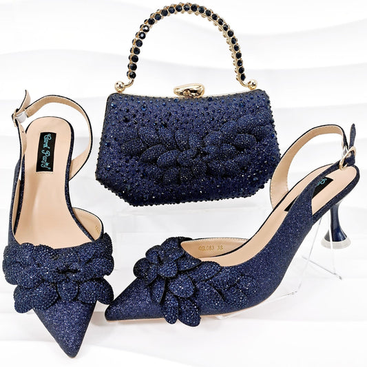 Ladies' Party Shoes & Bag Set, Handmade Leaf Decorative Wine Glass Heel