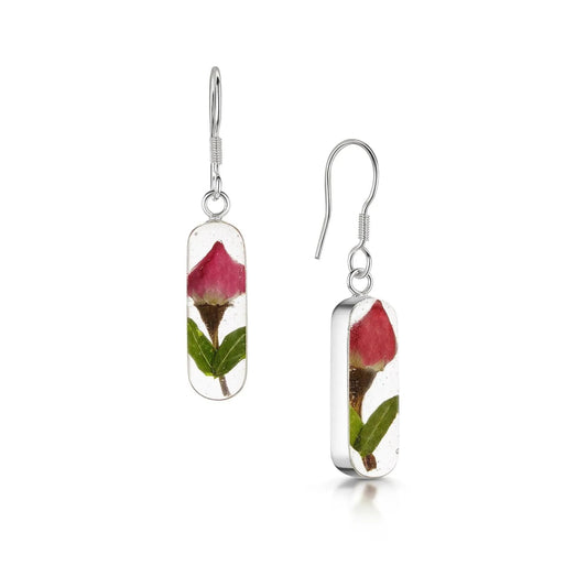 Miniature rose oval drop earrings. Valentines Jewellery