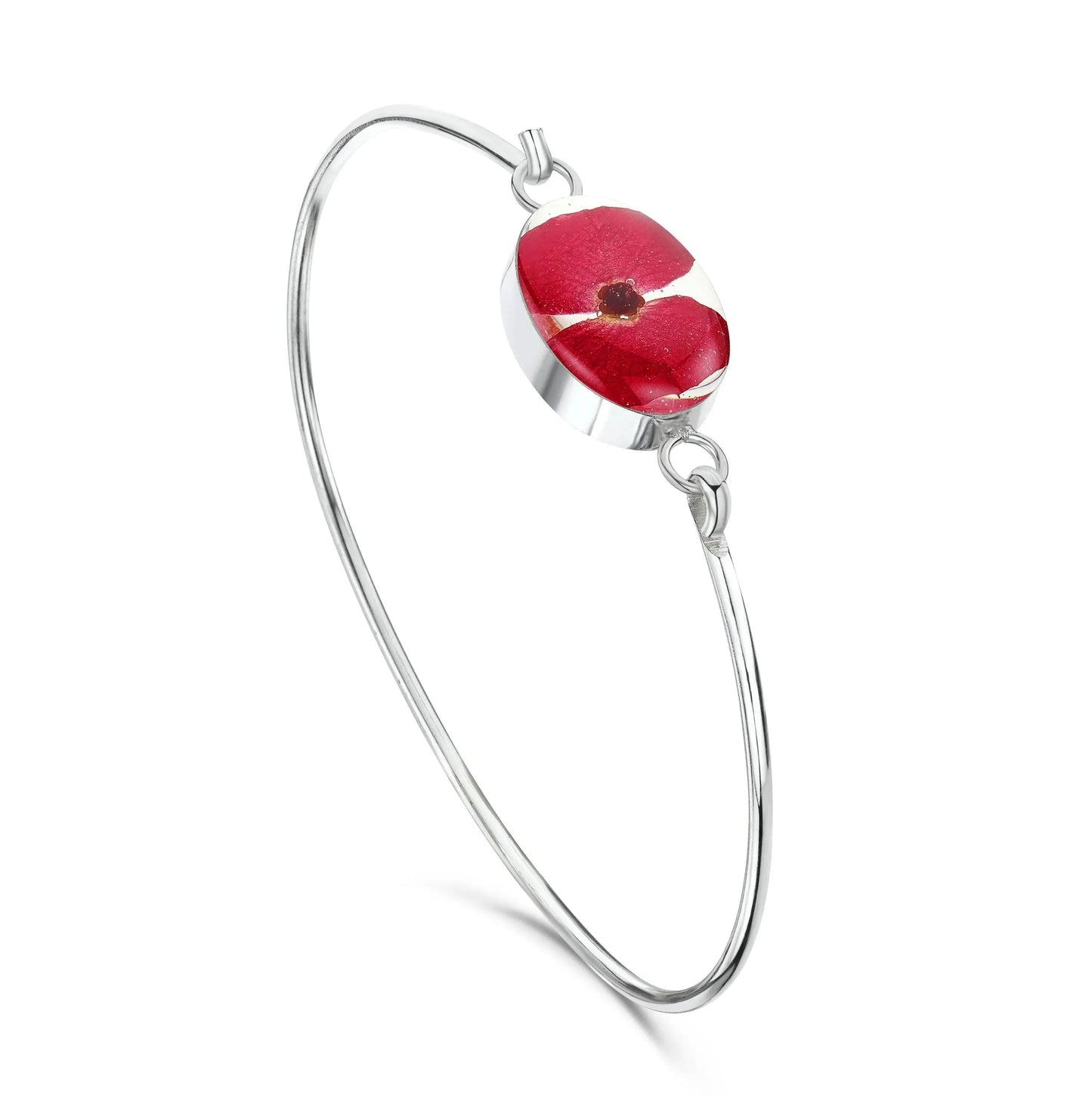 Poppy bangle with real flowers by  Shrieking Violet® Sterling silver oval bangle with tiny Euphorbia flowers. Includes giftbox.