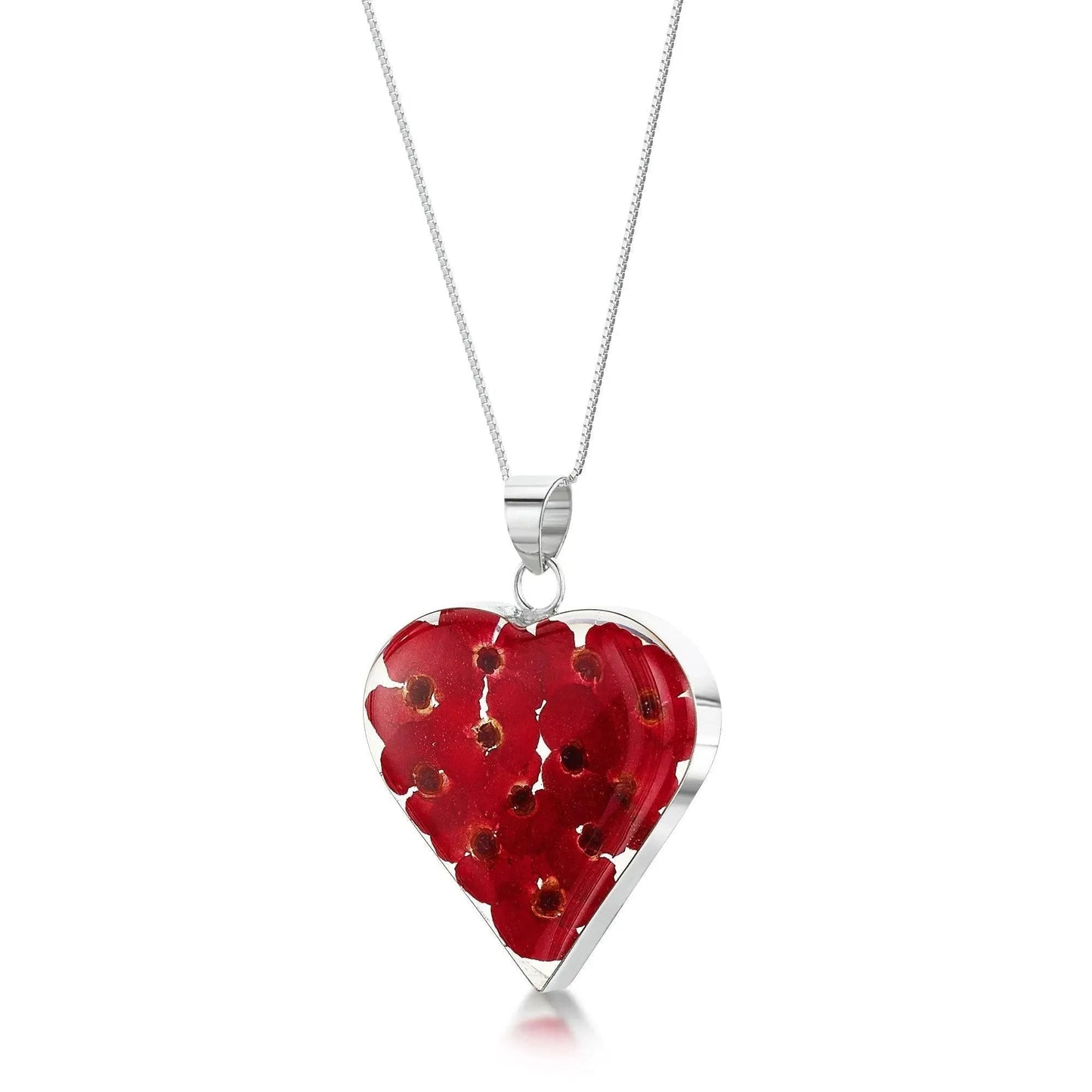 Poppy heart necklace by  Shrieking Violet® Sterling silver pendant handmade with real red Euphorbia milii flowers. jewellery gift for poppy lovers