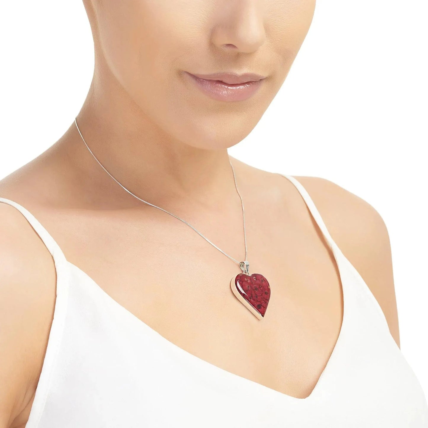 Poppy heart necklace by  Shrieking Violet® Sterling silver pendant handmade with real red Euphorbia milii flowers. jewellery gift for poppy lovers