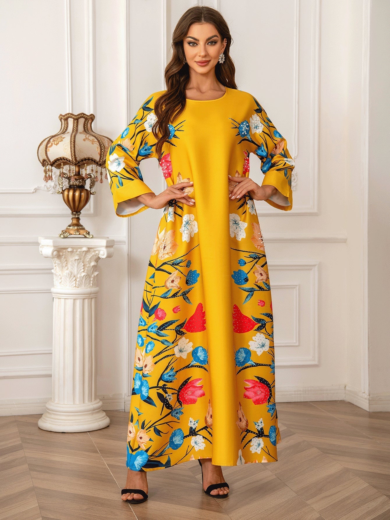 Printed Hot Diamond Abaya Dress, Women's Robe, Abaya, Muslim Women's Dress, Modest Dress