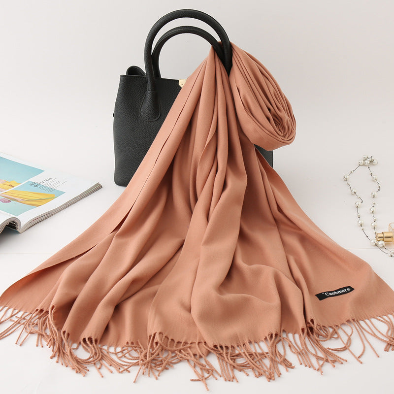 Luxury Solid Colour Tassel Scarf | Imitation Cashmere Shawl - Neomodest