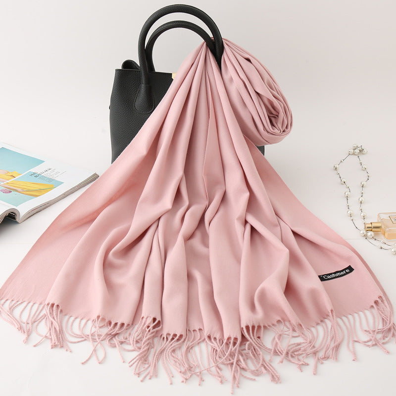 Luxury Solid Colour Tassel Scarf | Imitation Cashmere Shawl - Neomodest