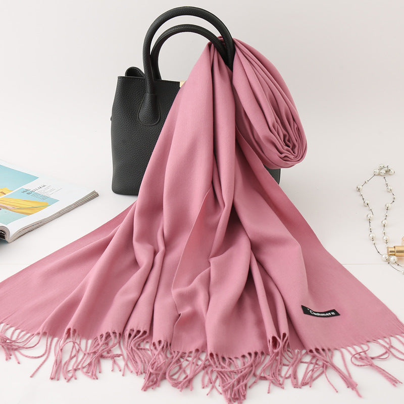 Luxury Solid Colour Tassel Scarf | Imitation Cashmere Shawl - Neomodest