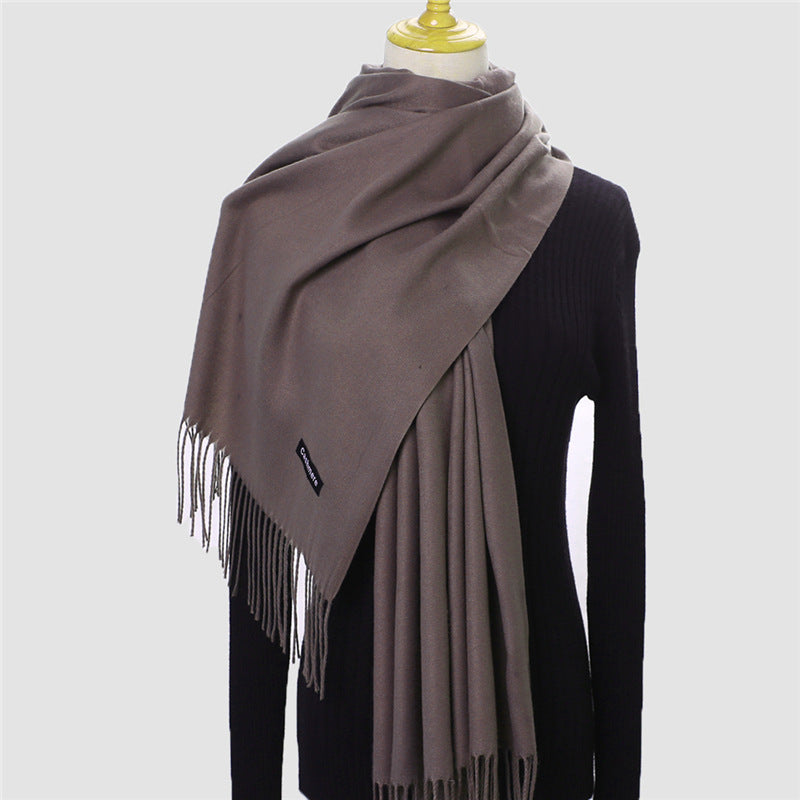 Luxury Solid Colour Tassel Scarf | Imitation Cashmere Shawl - Neomodest