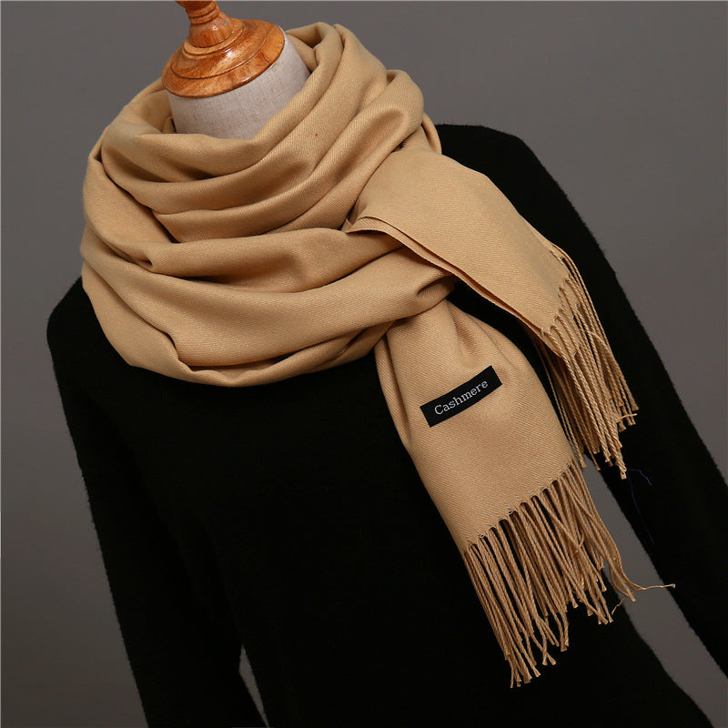 Luxury Solid Colour Tassel Scarf | Imitation Cashmere Shawl - Neomodest