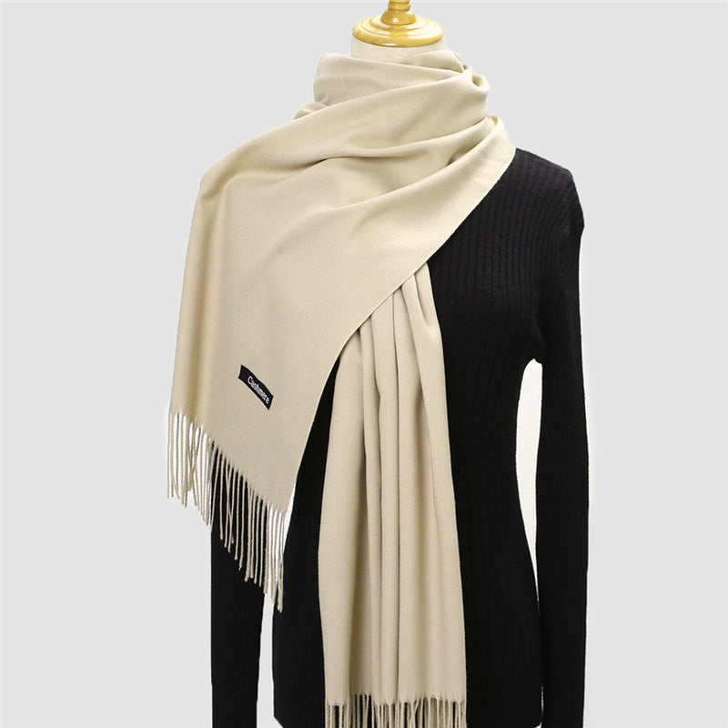 Luxury Solid Colour Tassel Scarf | Imitation Cashmere Shawl - Neomodest
