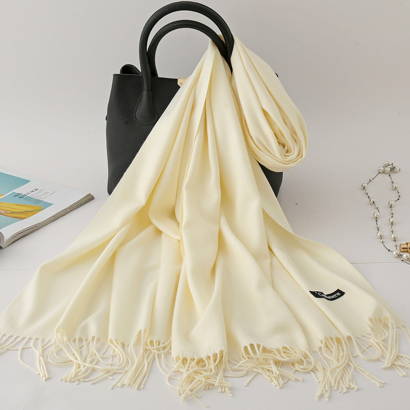 Luxury Solid Colour Tassel Scarf | Imitation Cashmere Shawl - Neomodest