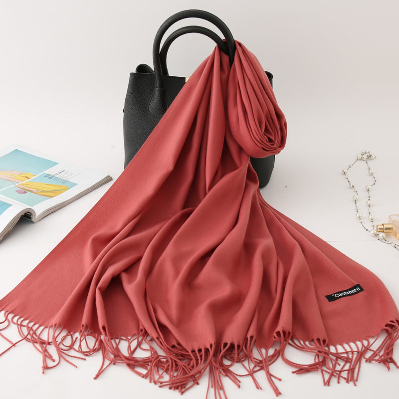 Luxury Solid Colour Tassel Scarf | Imitation Cashmere Shawl - Neomodest