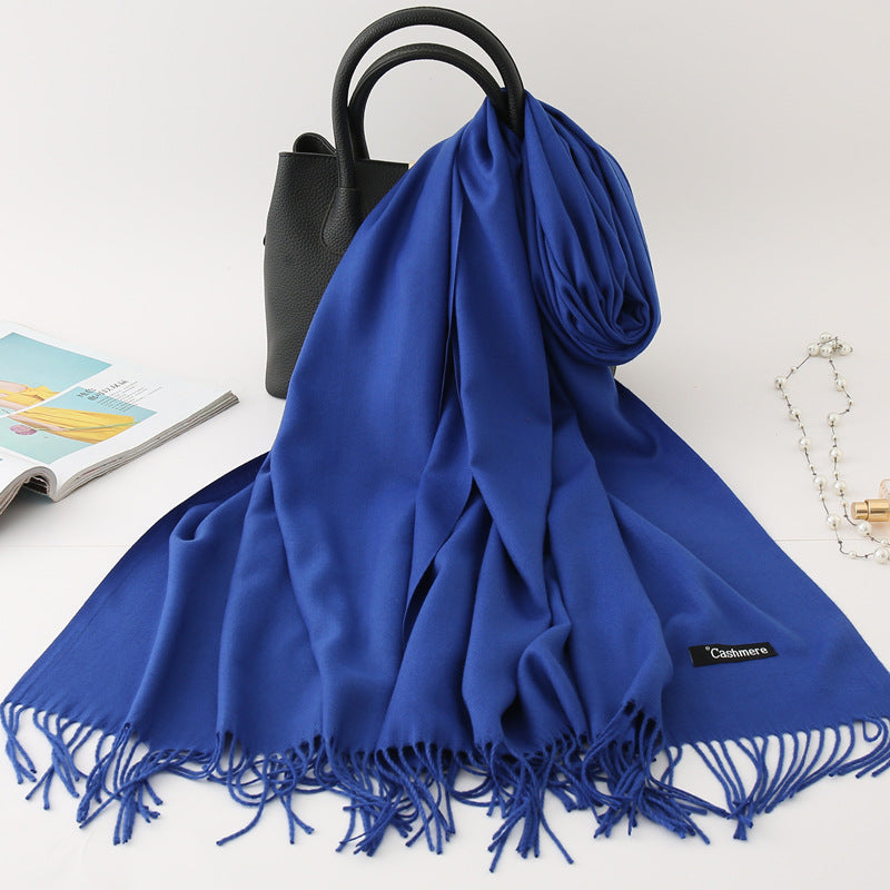 Luxury Solid Colour Tassel Scarf | Imitation Cashmere Shawl - Neomodest