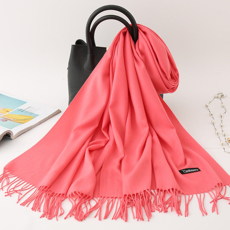 Luxury Solid Colour Tassel Scarf | Imitation Cashmere Shawl - Neomodest