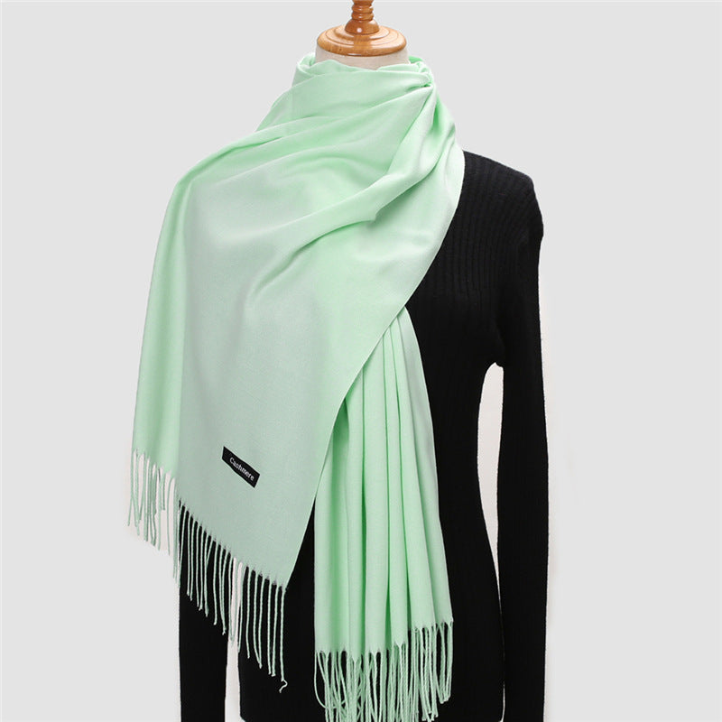 Luxury Solid Colour Tassel Scarf | Imitation Cashmere Shawl - Neomodest