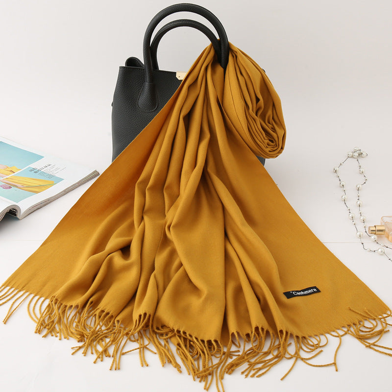 Luxury Solid Colour Tassel Scarf | Imitation Cashmere Shawl - Neomodest