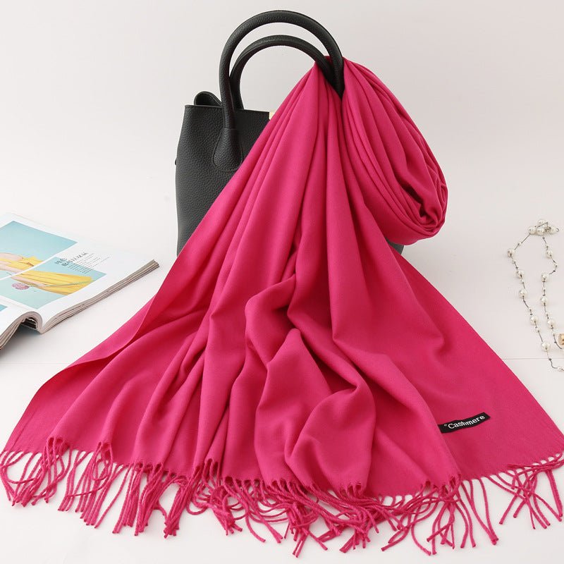Luxury Solid Colour Tassel Scarf | Imitation Cashmere Shawl - Neomodest