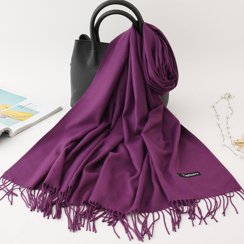 Luxury Solid Colour Tassel Scarf | Imitation Cashmere Shawl - Neomodest