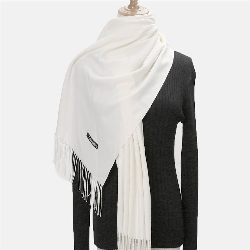 Luxury Solid Colour Tassel Scarf | Imitation Cashmere Shawl - Neomodest
