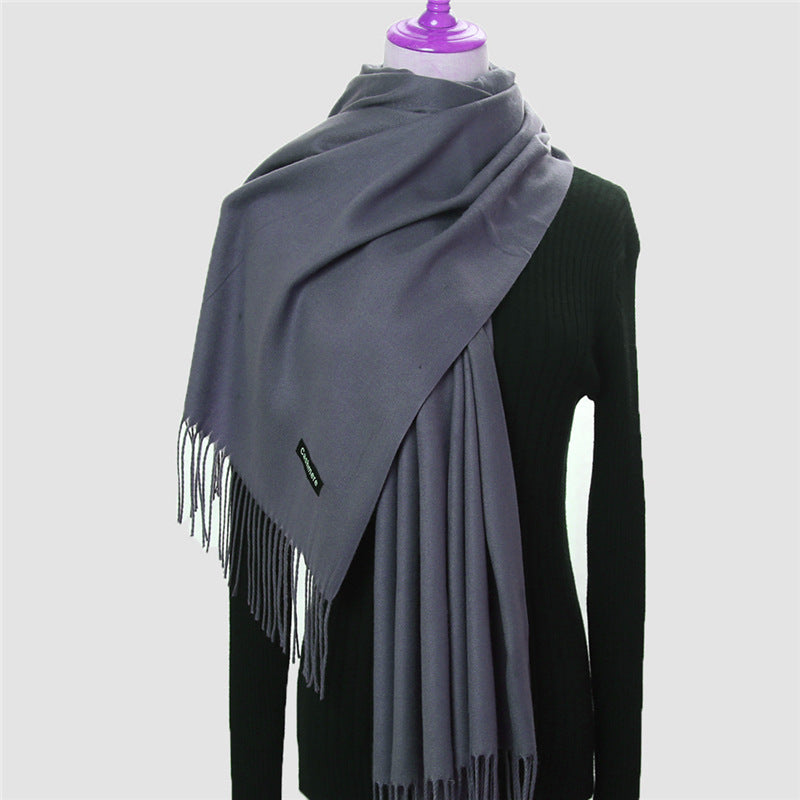 Luxury Solid Colour Tassel Scarf | Imitation Cashmere Shawl - Neomodest
