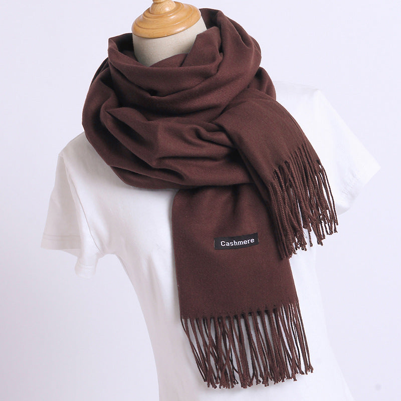 Luxury Solid Colour Tassel Scarf | Imitation Cashmere Shawl - Neomodest