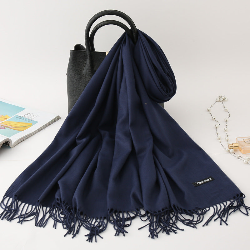 Luxury Solid Colour Tassel Scarf | Imitation Cashmere Shawl - Neomodest