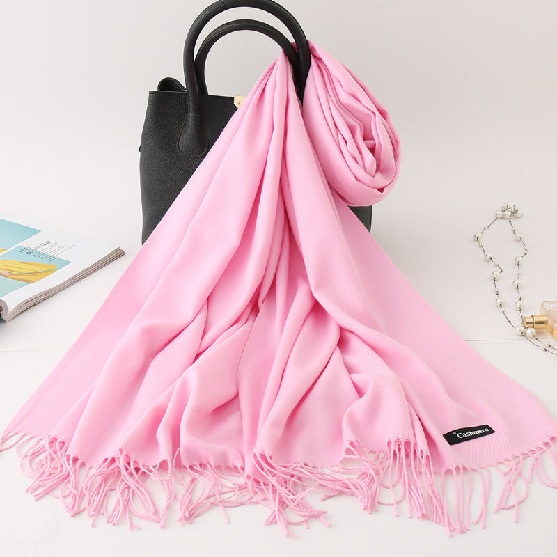 Luxury Solid Colour Tassel Scarf | Imitation Cashmere Shawl - Neomodest