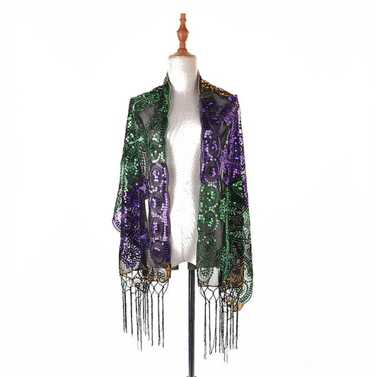 Three-colour Embroidered Sequin Scarf
